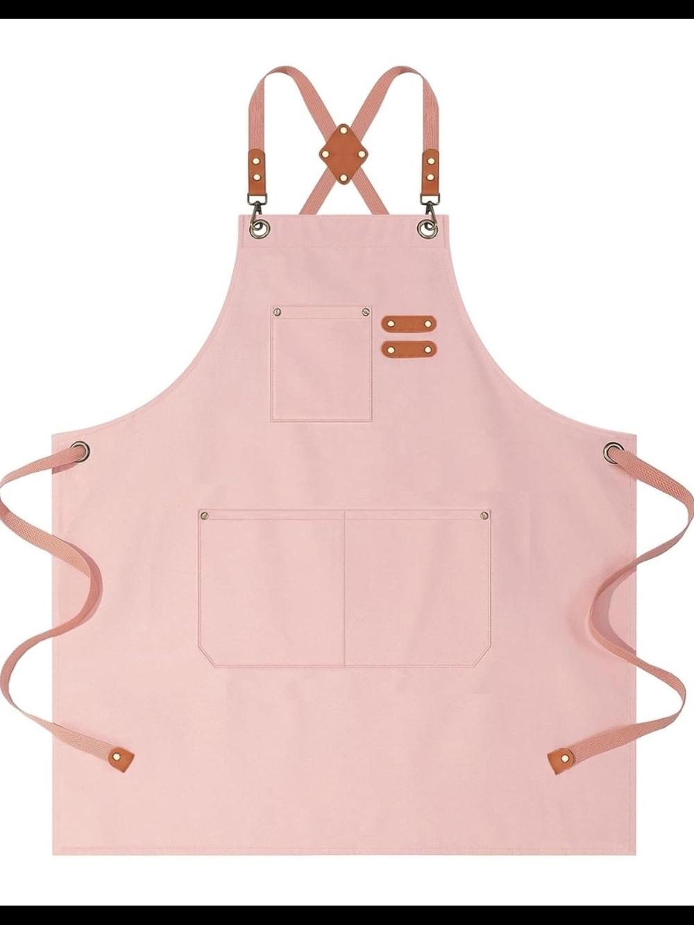 Pink Cotton Canvas Cross Back Apron NWT Large Pocket Adjustable Straps